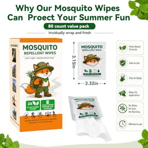 SEEKDIT 80 Count Mosquito Repellent Wipes with Citronella - Outdoor Bug Defense, Travel Size, Non-Greasy
