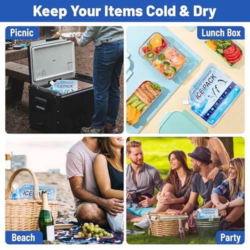 Reusable Ice Packs for Coolers and Lunch Boxes - 4 Pack Medium