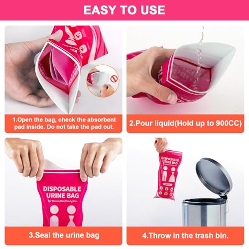Pink Disposable Urine Bags 12/24 Pack - Portable Unisex Travel & Emergency Pee Bags