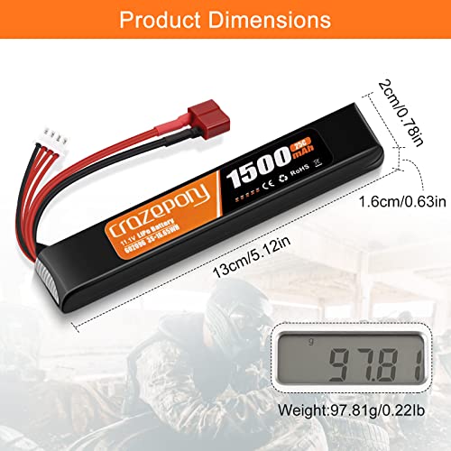 11.1V 1500mAh LiPo Airsoft Battery with T-Plug Connector