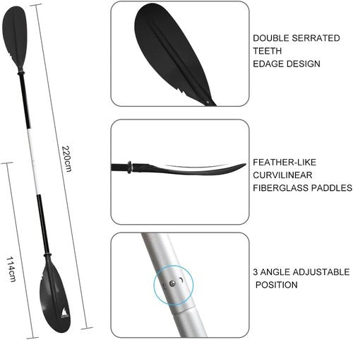Karltion Kayak Paddle - Adjustable 2-Piece Aluminum Alloy Shaft with Fiberglass Blade | Lightweight & Portable