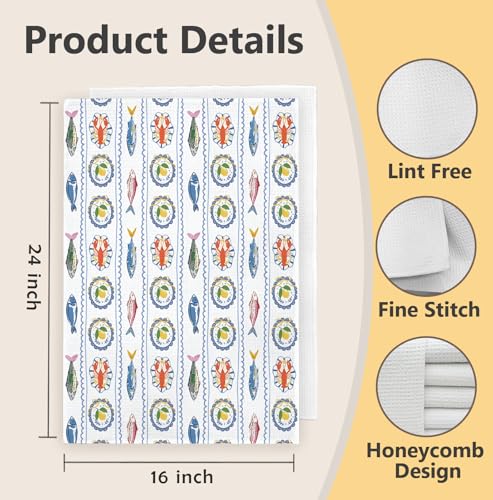 Summer Lemon Fish Crawfish Kitchen Towels - 16x24 Inch