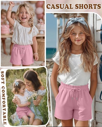 Girls' Drawstring Shorts with Pockets - High Elastic Waist Casual Pants