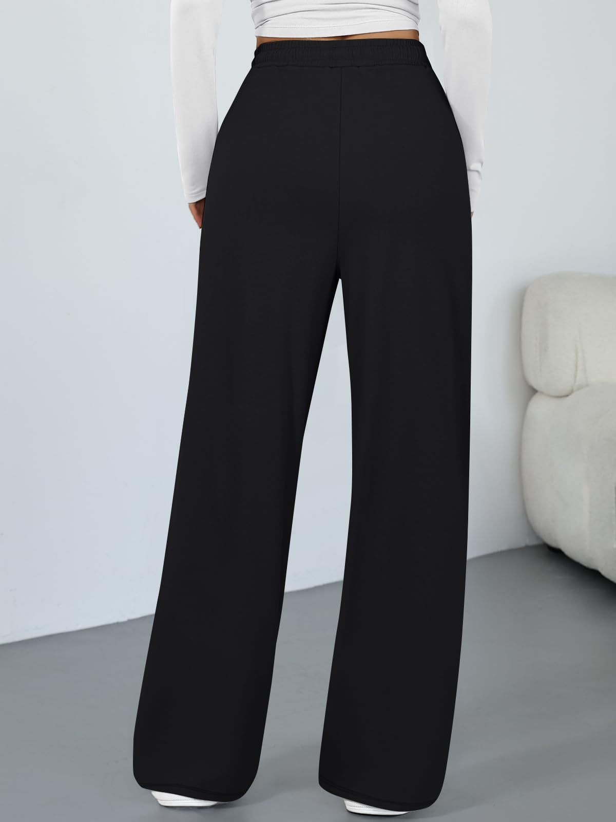 Trendy Queen Womens Lounge Pants Wide Leg Sweatpants Comfy Barrel Pajamas Pants Baggy Flowy 2025 Fashion Outfits with Pockets Black M
