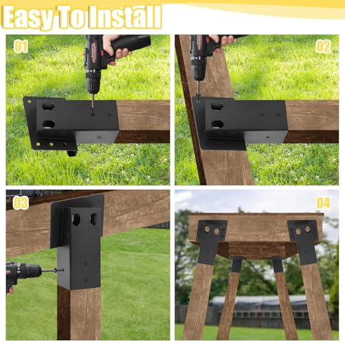 Black 4 Pcs Deer Stand Brackets - Heavy-Duty Outdoor Support for Tree Houses & Shooting Blinds