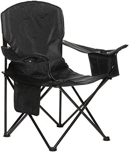 X Large Padded Camping Chair with Beverage Cooler & Cup Holder - Black