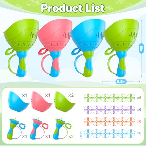 Kids Flying Disc Launcher Toy Set for Outdoor Play Ages 4-8 - 4 Pack