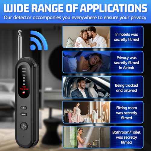 Hidden Camera Detector Spy Camera Finder,Bed Bug Hidden Camera Detectors for Hotels,RF Detectors for Travel,GPS Tracking/Tracker Device Detector for Car,5 Levels Sensitivity 3 Modes