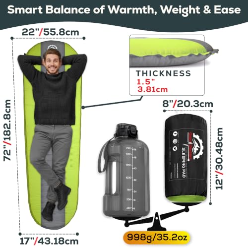 Gear Doctors Oxylus Self-Inflating Camping Sleeping Pad 4 Seasons, R-Value 4.3, Regular