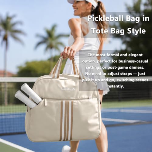 Beige Pickleball Bag with Shoe Compartment & Versatile Carrying Options - 30L