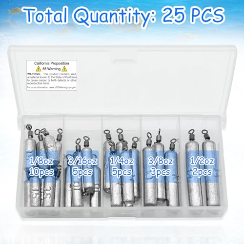 Fishing Weights Sinkers Kit - 25pcs Assorted Drop Shot Weights