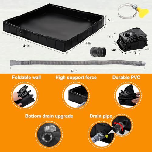 Foldable Portable Shower Pan 41x41 Inches with Drain & Mesh Bag for Camping RV Outdoor