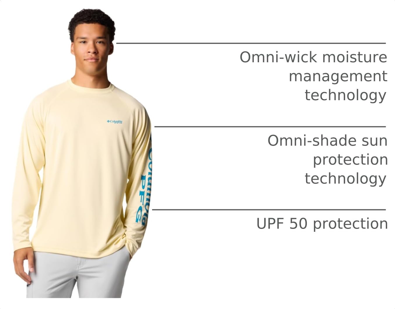 Columbia Men's PFG Terminal Tackle Long Sleeve Fishing Shirt, Lemon Wash/Blue Echo Logo, XX-Large
