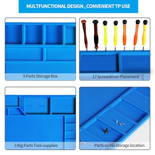 Kaisi Large Soldering Mat Heat Resistant,Silicone work mat,Magnetic solder mat,Electronic Solder Pad with Anti Static Wrist Strap for Soldering Station,Phone,Laptop,Tablet,Watch Repair(Blue)