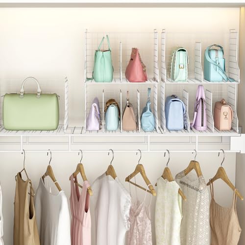 Purse Storage Organizer for Closet : Adjustable 2-Pack Dividers Handbag Organizer - Stackable Wire Handbags Storage Baskets -Open Cabinets Wallets Tote Chain Bags Clutches -White