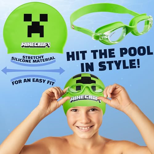 Get Trend Kids Swim Goggles and Cap Set – Anti-Fog UV, Green 6-14 Years