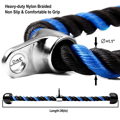 AWEFRANK Blue & Black 36-Inch Tricep Rope Cable Attachment for Gym, Non-Slip Grip