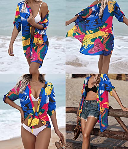 Women's V-Neck Swimsuit Cover Up Tunic - Colorful Sky Blue, S-3XL