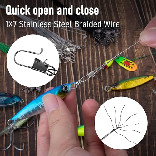 Fishing Leaders 50-Pack - 30LB Stainless Steel Wire, 8in Black