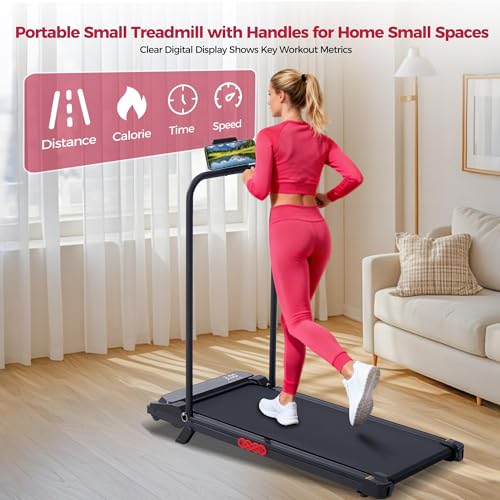 Compact Walking Pad Treadmill with Incline & Handle Bar - 350LBS