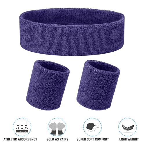 Sweatband Set - 1 Headband & 2 Wristbands - Purple Variation