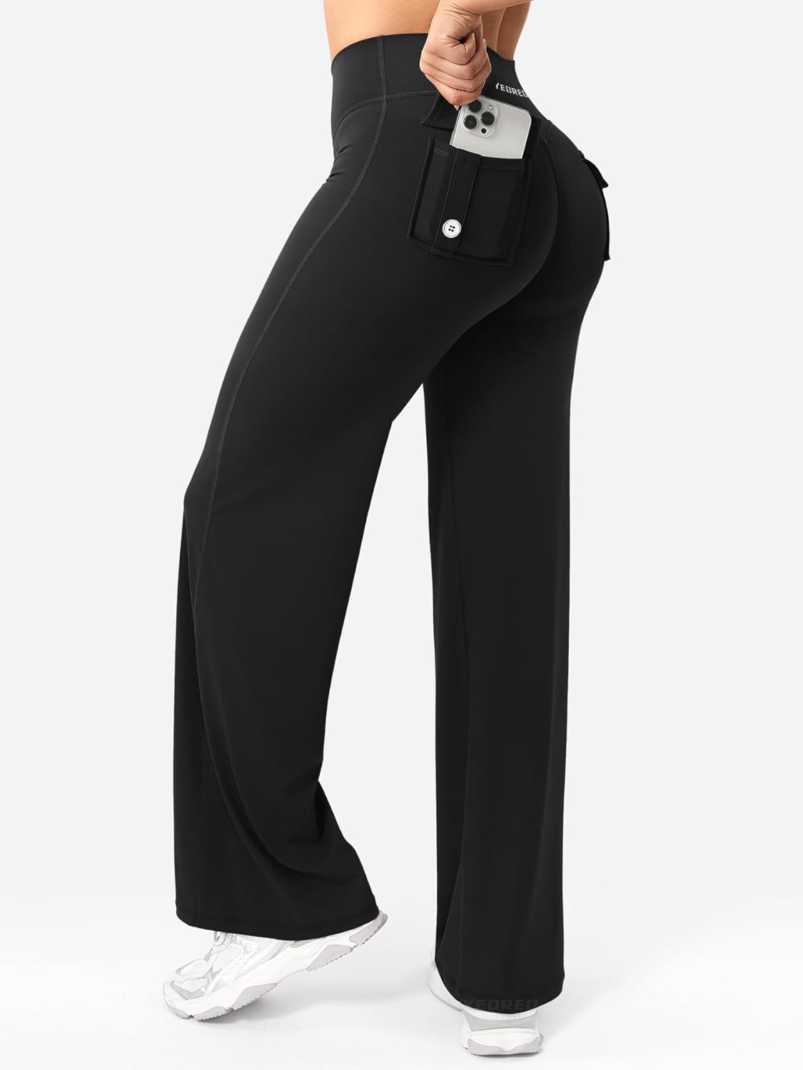 YEOREO High Waist Cargo Leggings - Straight Leg Workout Pants with Pockets for Women