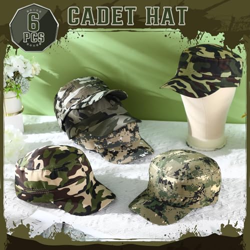 6 Pcs Cadet Cap Military Hat for Men Women Adjustable - Camouflage Variants