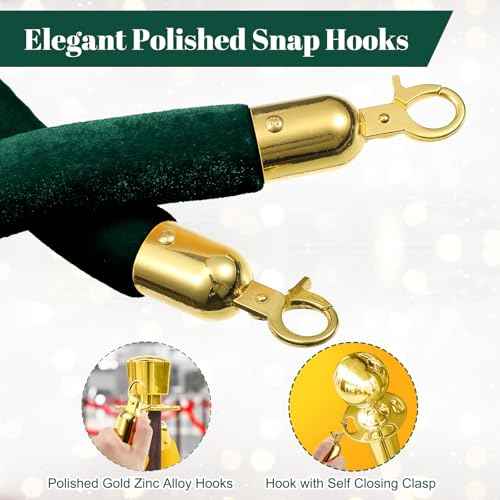 Fumete 6 Pieces Velvet Stanchion Rope Bulk 4 Feet Party Crowd Control Barrier Safety Velvet Rope with Gold Hook for Movie Theater Opening, Hotel, Carpet, Not Include Stanchion Post (Dark Green)