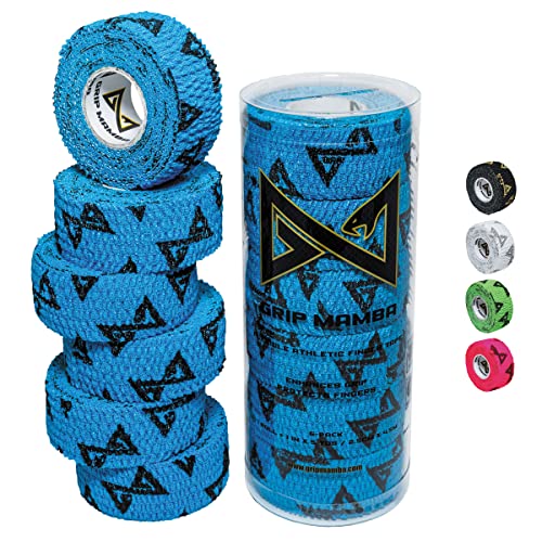 GRIP MAMBA Elastic Finger Tape - 6 Blue Rolls for Sports & Grip Enhancement