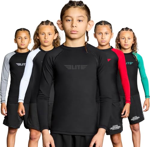 Kids BJJ Rash Guard - Long Sleeve Compression Shirt - Small Black