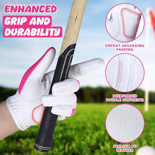Kids Golf Glove - Left Hand Breathable Junior Glove, Medium Pink (Age 5-7)