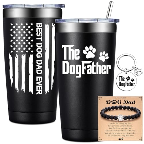 BIRGILT Dog Father Black Tumbler Cup 20 oz - Dog Dad Gift for Men