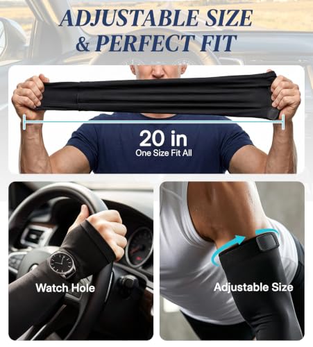 Adjustable UV Arm Sleeves for Men & Women with Watch Hole - Black