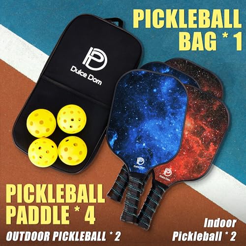 Pickleball Paddles Set of 4 - USAPA Approved, Fiberglass/Graphite, Blue & Red