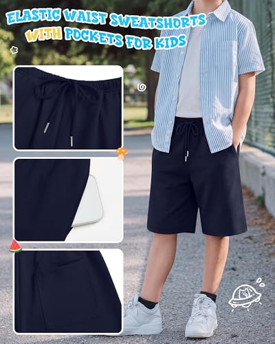 Boys Baggy Long Sports Shorts - Navy Blue, 12-13 Years