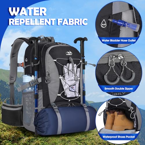 NUBILY 50L Waterproof Hiking Backpack - Black Lightweight Daypack for Men & Women
