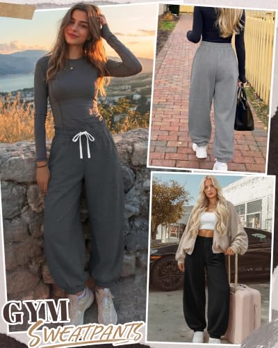 Huukeay Women's Baggy Sweatpants Joggers - Large Light Gray Dark Gray Black Set