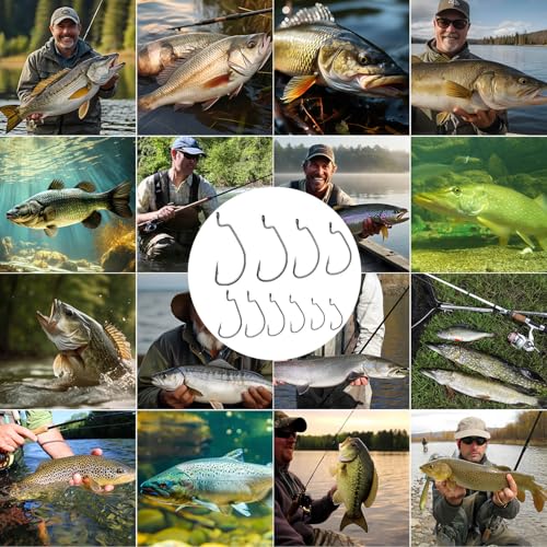 210 PCS Metal Fishing Hooks Set - 10 Sizes, Black, Durable Steel