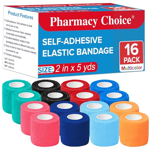 Pharmacy Choice 16-Count Self-Adhesive Bandage Wraps - 2"x5 Yards, Multicolor