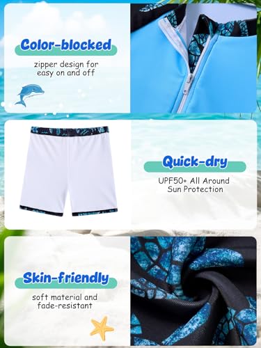 Boys UPF 50+ Zipper Rash Guard Sets - Short Sleeve Swimwear for Ages 3-9