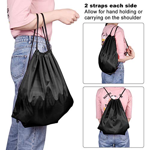 2 Pack Drawstring Backpacks - Durable Polyester Gym & Travel Bags - Black+Blue