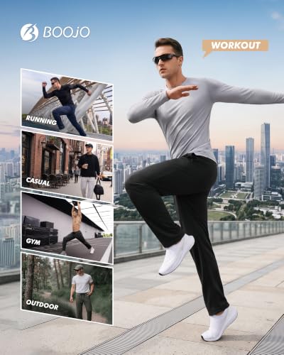 BOOJO 5 Pack Men's Sweatpants with Pockets - Mesh Open Bottom Athletic Pants (Medium, Black/Light Grey/Dark Grey/Navy/Army Green)