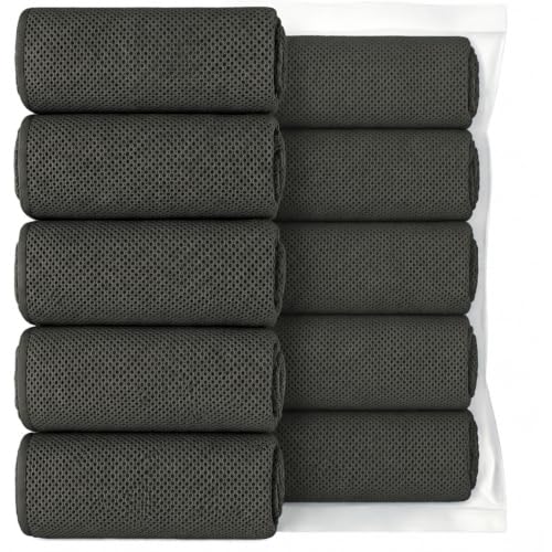 Cooling Towels 5 Pack - 40" x 12" Soft Microfiber for Yoga, Sports & Gym - Grey