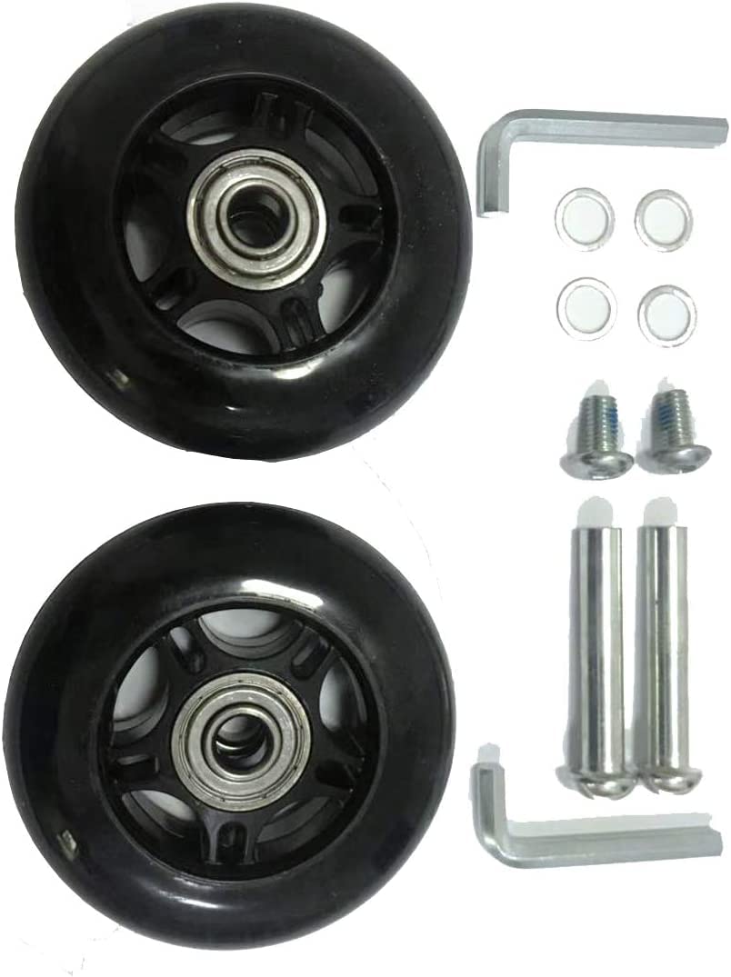 GSHFIGHTING Black Rubber 2 Wheels Sets Luggage Suitcase Replacement Wheels 75mm x 24mm/2.95" x 0.94" Axles 45mm Inline Skate Wheels with 8mm Bearings ABEC 608zz