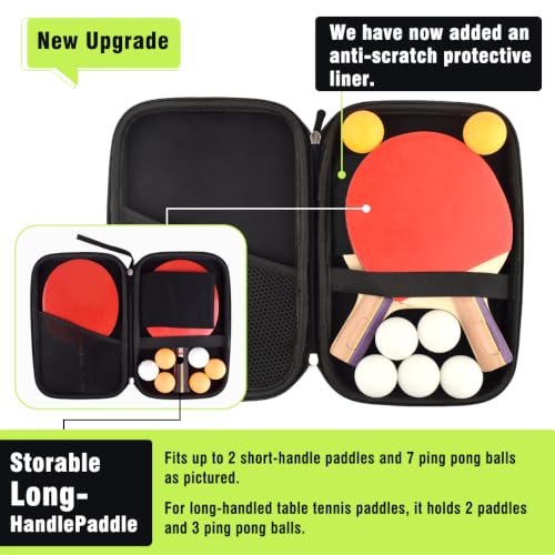 JVZI Carbon Fiber Black Hard Shell Ping Pong Paddle Case for 2 Rackets