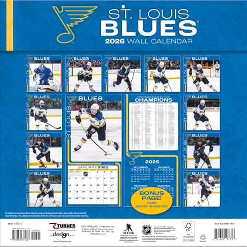 St. Louis Blues 2026 Wall Calendar - 12x12 Team Schedule