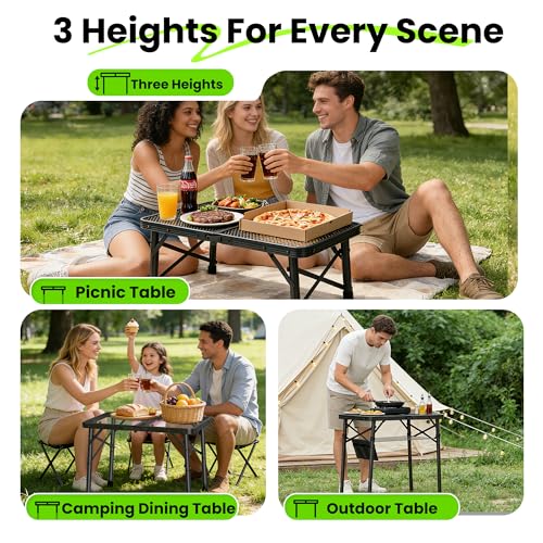 WildFinder 2x1.3 FT Folding Camping Table with Adjustable Height, Portable and Heat-Resistant