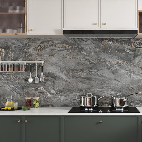 Wallercity Black/Gold Marble Contact Paper for Countertops Waterproof Gold Marble Wallpaper Peel and Stick Countertop Contact Paper for Kitchen Bathroom Removable Vinyl Wrap for Cabinets 15.8''x78.7''