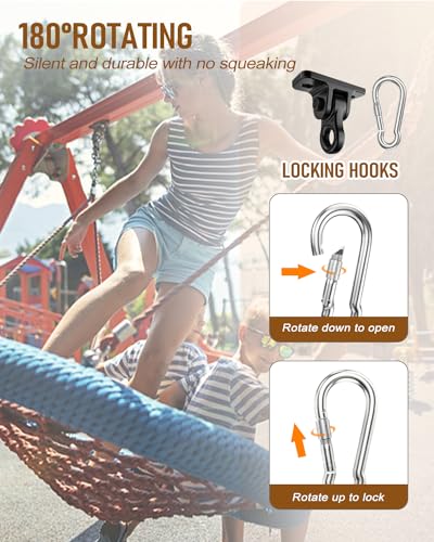 4 Pack Black Heavy Duty Porch Swing Hangers Kit - 5000 lbs Capacity, Rust-Resistant Swing Hardware Hooks