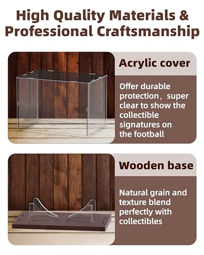 Acrylic Football Display Case with Solid Wood Base - UV Protected
